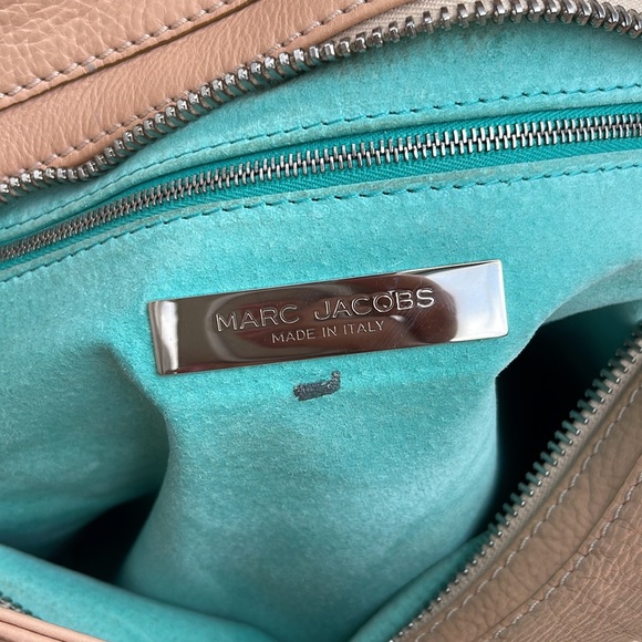 Marc Jacobs Stella peach pink beige Calfskin Leather Pocket Tote w/ teal suede - Picture 13 of 16